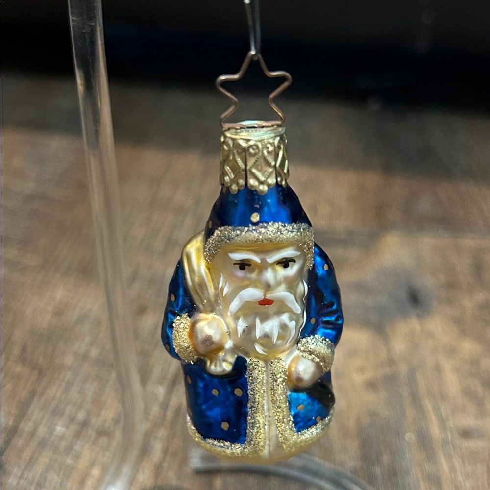 vintage blown glass Xmas ornament INGE-GLAS blue coat Old World SANTA belsnickle